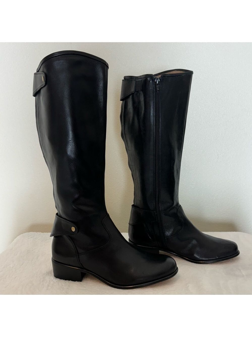 Corso Como Black Leather Knee High Boots Size 6.5 Wide